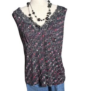 Black Lace And Heart Sleeveless Shirt
